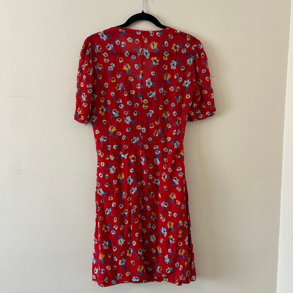 Zapa Paris Red Floral Silk Blend Wrap Mini Dress Size 38 - Picture 4 of 14